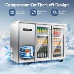BODEGACOOLER Commercial Cooler with 2 Glass Doors,12 Cu.Ft Stainless Steel Counter Height Back Bar Refrigerator,Display Drink Beverage Fridge for Soda LED Lighting, SUS 304 Stainless Steel Exterior