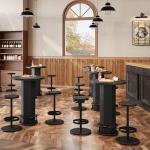 Tribesigns Round Commercial Dining Table Set of 6, 23.6" Heavy Duty Bar Table with Chairs, Wooden Kitchen Table for Restaurant, Cafe, Bakery, Apartment, Rustic Brown & Black