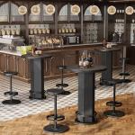 Tribesigns Round Commercial Dining Table Set of 6, 23.6" Heavy Duty Bar Table with Chairs, Wooden Kitchen Table for Restaurant, Cafe, Bakery, Apartment, Rustic Brown & Black