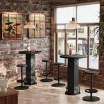 Tribesigns Round Commercial Dining Table Set of 6, 23.6" Heavy Duty Bar Table with Chairs, Wooden Kitchen Table for Restaurant, Cafe, Bakery, Apartment, Rustic Brown & Black