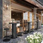 Tribesigns Round Commercial Dining Table Set of 6, 23.6" Heavy Duty Bar Table with Chairs, Wooden Kitchen Table for Restaurant, Cafe, Bakery, Apartment, Rustic Brown & Black