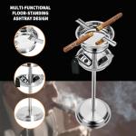 Floor Standing Cigar Ashtray for Outside Patio Indoor Outdoor Use, Detachable Accessory Tray Stable Polished Stainless Steel Standing Ashtray for Cigar Enthusiast