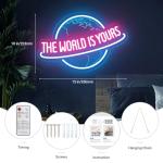 The World is Yours Neon Sign with Remote Dimmer, Ice Blue Pink Planet LED Neon Light Lamp for Wall Decor, Man Cave Home Bar Game Room Bedroom Birthday Gift Graduation Party