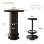 Tribesigns Round Commercial Dining Table Set of 6, 23.6" Heavy Duty Bar Table with Chairs, Wooden Kitchen Table for Restaurant, Cafe, Bakery, Apartment, Rustic Brown & Black