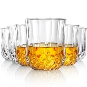 LUXULISH Diamond Whiskey Glasses Set of 6 with Compact Size, Premium Crystal Bourbon Scotch Glass for Men Dad, Solid Old Fashioned Glass Lowball Bar Glasses -7Oz