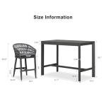PURPLE LEAF 3 Pieces Outdoor Rattan 24" Counter Height Bar Stools and Table Set, Modern Upholstered Patio Bar Stool Bar Table for Indoor and Outdoor, Kitchen Island, Grey