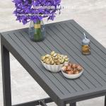 PURPLE LEAF 3 Pieces Outdoor Rattan 24" Counter Height Bar Stools and Table Set, Modern Upholstered Patio Bar Stool Bar Table for Indoor and Outdoor, Kitchen Island, Grey