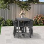 PURPLE LEAF 3 Pieces Outdoor Rattan 24" Counter Height Bar Stools and Table Set, Modern Upholstered Patio Bar Stool Bar Table for Indoor and Outdoor, Kitchen Island, Grey