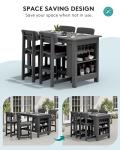 SERWALL 10-Piece HDPE Counter Height Dining Table Sets with Storage and Wine Rack, 2 Rectangular Bar Table with Bar Stools Set of 8 for Garden, Backyard, Kitchen, Gray