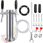 Upgraded Adjustable Beer Tap Tower 3" Dual Tap Kegerator Tower Beer Tower Dispenser, Flow Control Self-Closing Beer Faucet with Pre-Assembled Keg Lines Kegerator Parts Kits