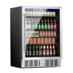 Erivess 24 inch Beverage Refrigerator, Under Counter Small Refrigerator, 166 Can/5.3 Cubic Large Fridge with Glass Front Door for Soda Wine Beer, Adjustable Temperature Control for Home Office(Silver)