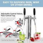 Upgraded Adjustable Beer Tap Tower 3" Dual Tap Kegerator Tower Beer Tower Dispenser, Flow Control Self-Closing Beer Faucet with Pre-Assembled Keg Lines Kegerator Parts Kits