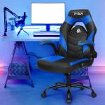 N-GEN Video Gaming Chair Ergonomic Computer Desk Office Chair with Lumbar Support Adjustable Height Swivel Wheels Flip-Up Arms PU Leather Home and Office (Blue)