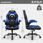 N-GEN Video Gaming Chair Ergonomic Computer Desk Office Chair with Lumbar Support Adjustable Height Swivel Wheels Flip-Up Arms PU Leather Home and Office (Blue)