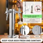 Upgraded Adjustable Beer Tap Tower 3" Dual Tap Kegerator Tower Beer Tower Dispenser, Flow Control Self-Closing Beer Faucet with Pre-Assembled Keg Lines Kegerator Parts Kits