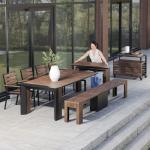 Transformer Table - Extendable Outdoor Dining Set up to 12, Expandable Patio Table, Weather-Resistant Patio Furniture, Dark Walnut, Brown (Table + Bench + 4 Chairs + Bar Cart)