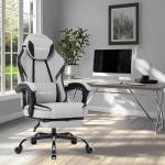 Misolant Gaming Chair, Fabric Gamer Chair with footrest for Adults, High Back Ergonomic Computer Game Chair with Adjustable Headrest and Massage Lumbar Support, 90-155° Recline Free, Gray