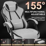 Misolant Gaming Chair, Fabric Gamer Chair with footrest for Adults, High Back Ergonomic Computer Game Chair with Adjustable Headrest and Massage Lumbar Support, 90-155° Recline Free, Gray