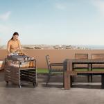 Transformer Table - Extendable Outdoor Dining Set up to 12, Expandable Patio Table, Weather-Resistant Patio Furniture, Dark Walnut, Brown (Table + Bench + 4 Chairs + Bar Cart)