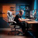 Misolant Gaming Chair, Fabric Gamer Chair with footrest for Adults, High Back Ergonomic Computer Game Chair with Adjustable Headrest and Massage Lumbar Support, 90-155° Recline Free, Gray