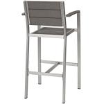 Modway Shore 7-Piece Aluminum Outdoor Patio Pub Bistro Set with Bar Stools in Silver Gray