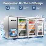 BODEGACOOLER Commercial Back Bar Refrigerator with 3 Glass Door, 20.5 Cu.Ft Beverage Cooler for Beer, Soda, Wine with LED Display & SUS 304 Stainless Steel Exterior