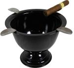 Cigar Ashtray Made In Iron Metal Tall Deep Bowl Box Pressed Wind Resistant Ashtray With 4 Stirrup (Black)