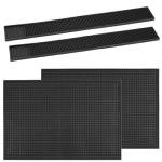 4 Pcs Rubber Bar Mats, Barber Mat, Non-Slip Spill Mats for Countertop, Bartending, Home Kitchen, Coffee Bars, Restaurants, Black, 18x12 inch + 24x3 inch
