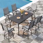 PHI VILLA 7 Piece High Top Patio Bar Set, Outdoor Bar Height Table and Chairs Dining Furniture Set with 6 Outdoor Swivel Bar Stools Grey & 1 Patio Bar Table for Garden, Yard, Terrace