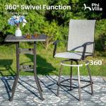 PHI VILLA 7 Piece High Top Patio Bar Set, Outdoor Bar Height Table and Chairs Dining Furniture Set with 6 Outdoor Swivel Bar Stools Grey & 1 Patio Bar Table for Garden, Yard, Terrace