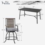 PHI VILLA 7 Piece Outdoor Bar Set, Counter Height Patio Bar Furniture with Rattan Wicker Swivel Bar Stools Cushioned Chairs Grey & Rectangle Bar Dining Table for Garden,Yard and Deck