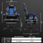Video Game Chair for Adults, Gaming Chair with Footrest, Big and Tall Computer Chair with Massage Lumbar Support 330lbs Weight Capacity, Adjustable Height, 360° Swivel Seat and Headrest (Blue)