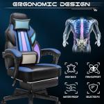 Video Game Chair for Adults, Gaming Chair with Footrest, Big and Tall Computer Chair with Massage Lumbar Support 330lbs Weight Capacity, Adjustable Height, 360° Swivel Seat and Headrest (Blue)