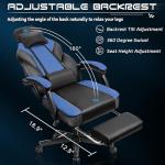 Video Game Chair for Adults, Gaming Chair with Footrest, Big and Tall Computer Chair with Massage Lumbar Support 330lbs Weight Capacity, Adjustable Height, 360° Swivel Seat and Headrest (Blue)