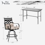 PHI VILLA 5 Piece Patio Bar Set,Outdoor Bar Table and Chairs Set, Strong and Heavy Duty Outdoor Bar Set with Cushion and Pillow，4PC Swivel Bar Stools with Rectangular Bar Height Table