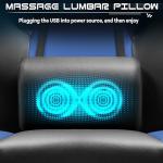 Video Game Chair for Adults, Gaming Chair with Footrest, Big and Tall Computer Chair with Massage Lumbar Support 330lbs Weight Capacity, Adjustable Height, 360° Swivel Seat and Headrest (Blue)