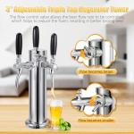 IMAICTUU Triple Tap Kegerator Tower with Adjustable Flow Control Valve, Upgraded 3" Draft Beer Tower Kegerator Parts Stainless Core Self-Closing Beer Faucet for Kegerator Countertop