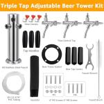 IMAICTUU Triple Tap Kegerator Tower with Adjustable Flow Control Valve, Upgraded 3" Draft Beer Tower Kegerator Parts Stainless Core Self-Closing Beer Faucet for Kegerator Countertop