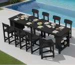 SERWALL 10-Piece HDPE Counter Height Dining Table Sets with Storage and Wine Rack, 2 Rectangular Bar Table with Bar Stools Set of 8 for Garden, Backyard, Kitchen, Black