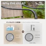 PHI VILLA 7 Piece Outdoor Bar Set, Counter Height Patio Bar Furniture Rectangle Dining Table and 6 Swivel Bar Stools Chairs with Brown Textilene Fabric for Garden,Yard and Deck