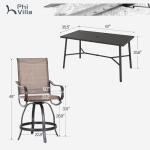 PHI VILLA 7 Piece Outdoor Bar Set, Counter Height Patio Bar Furniture Rectangle Dining Table and 6 Swivel Bar Stools Chairs with Brown Textilene Fabric for Garden,Yard and Deck