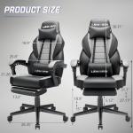 LEMBERI Gaming Chair with Footrest, Ergonomic Video Game Chair for Adults, Big and Tall Chair 400lb Weight Capacity, Racing Style Computer Gamer Chair with Headrest and Lumbar Support, PU Leather