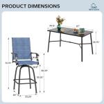MFSTUDIO Patio Bar Set of 7, Outdoor Bar Height Table and Chairs, 1 x Heavy Duty Metal Slat High Top Bar Table with 6 x Swivel Outdoor Bar Stool, Navy Blue