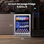 Yeego Beverage Refrigerator Cooler - 24 inch 180 Cans Mini Fridge with Glass Door, 34-54 ℉ Under Counter Refrigerator Built-in for Wine Beer Soda for Bar Bedroom Office(Left-Hinged)