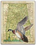 Alabama Vintage Duck Hunting Map Wall Art