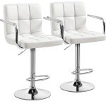 Adjustable White PU Leather Bar Stools Set of 2