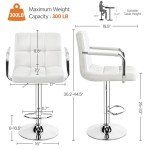 Adjustable White PU Leather Bar Stools Set of 2