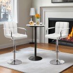 Adjustable White PU Leather Bar Stools Set of 2
