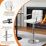 Adjustable White PU Leather Bar Stools Set of 2