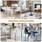 Adjustable White PU Leather Bar Stools Set of 2